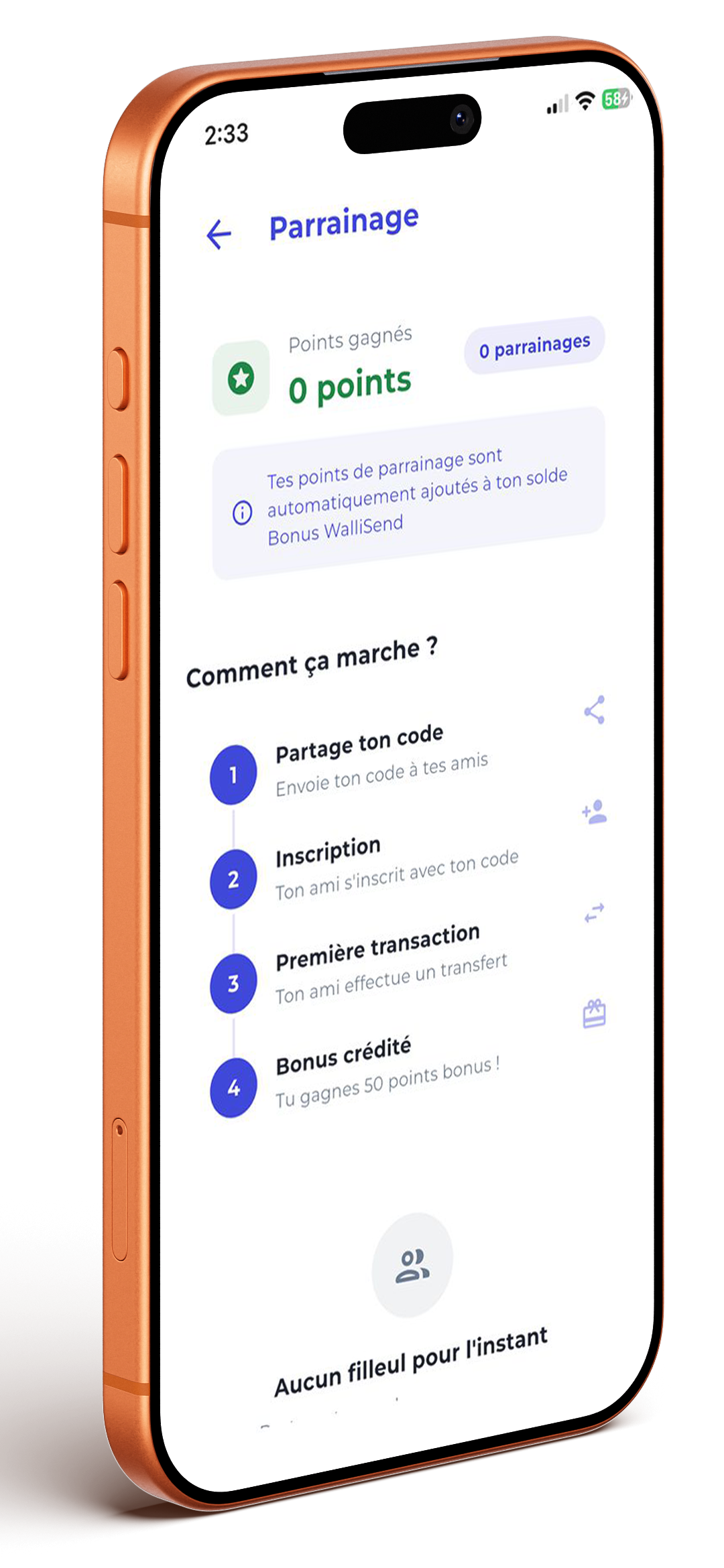 Parrainage dans l'app WalliSend